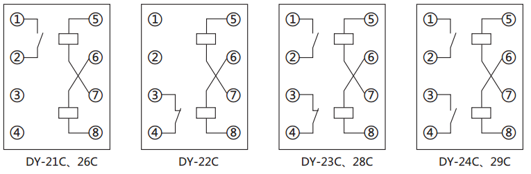 DY-28C、D電壓繼電器內(nèi)部接線(xiàn)圖